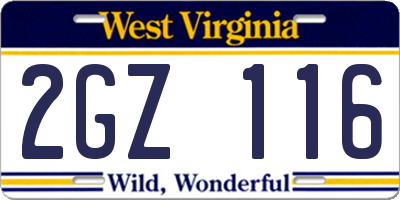 WV license plate 2GZ116