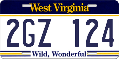 WV license plate 2GZ124