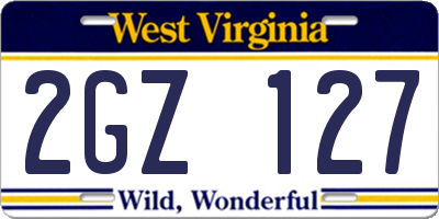 WV license plate 2GZ127