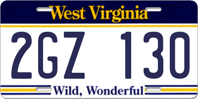 WV license plate 2GZ130