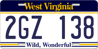 WV license plate 2GZ138