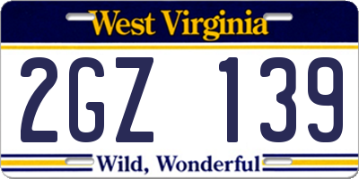 WV license plate 2GZ139