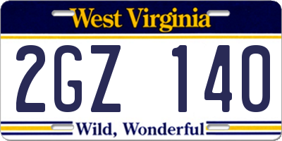 WV license plate 2GZ140
