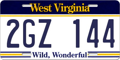 WV license plate 2GZ144
