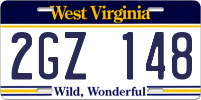 WV license plate 2GZ148