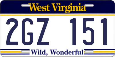 WV license plate 2GZ151