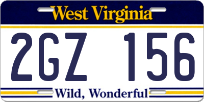 WV license plate 2GZ156