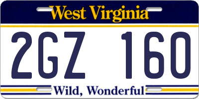 WV license plate 2GZ160