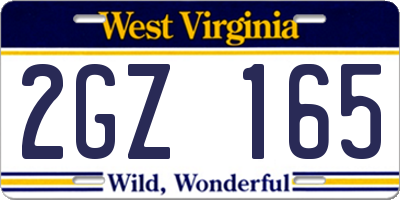 WV license plate 2GZ165