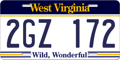 WV license plate 2GZ172