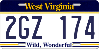 WV license plate 2GZ174