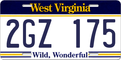 WV license plate 2GZ175