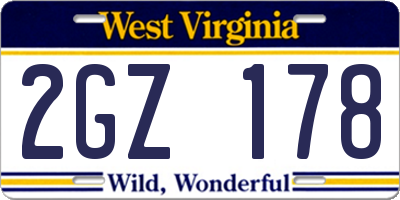 WV license plate 2GZ178