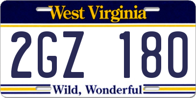 WV license plate 2GZ180