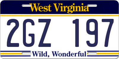 WV license plate 2GZ197
