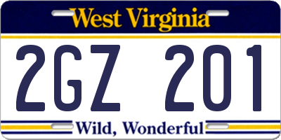 WV license plate 2GZ201