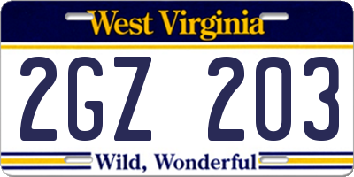 WV license plate 2GZ203