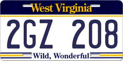 WV license plate 2GZ208