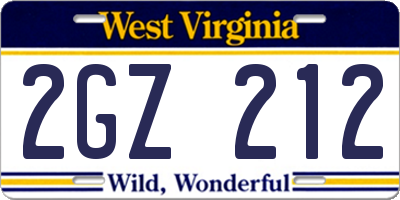 WV license plate 2GZ212