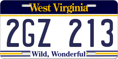 WV license plate 2GZ213