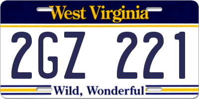 WV license plate 2GZ221