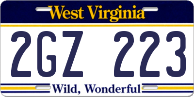 WV license plate 2GZ223