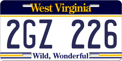 WV license plate 2GZ226