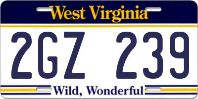 WV license plate 2GZ239