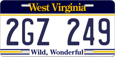 WV license plate 2GZ249