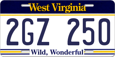 WV license plate 2GZ250