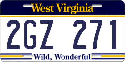 WV license plate 2GZ271