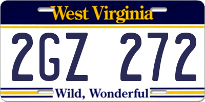 WV license plate 2GZ272