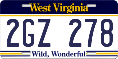 WV license plate 2GZ278