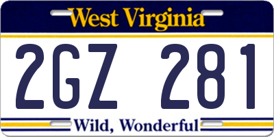 WV license plate 2GZ281