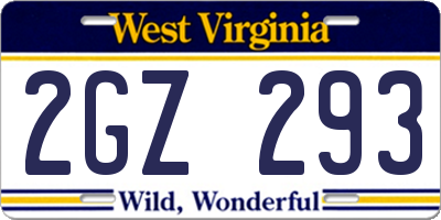 WV license plate 2GZ293