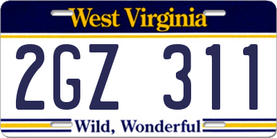 WV license plate 2GZ311