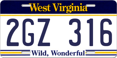 WV license plate 2GZ316