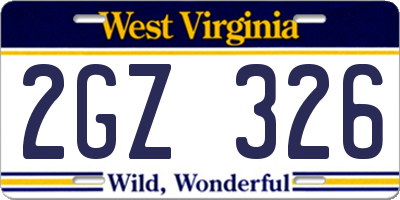 WV license plate 2GZ326