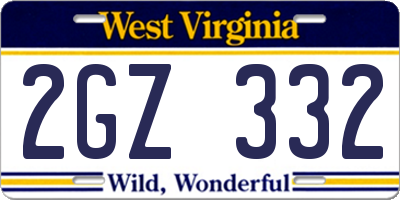 WV license plate 2GZ332