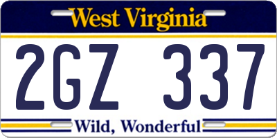 WV license plate 2GZ337