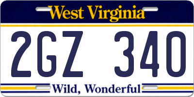 WV license plate 2GZ340