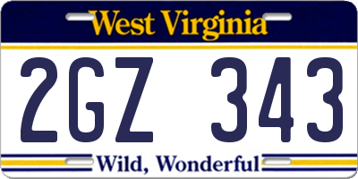 WV license plate 2GZ343