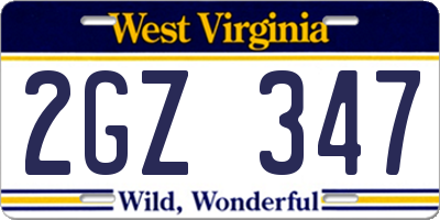 WV license plate 2GZ347