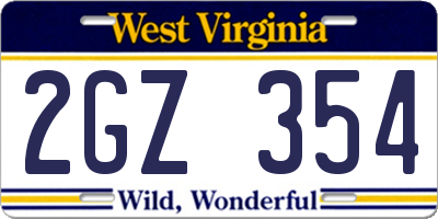 WV license plate 2GZ354