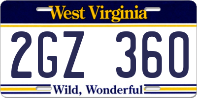 WV license plate 2GZ360