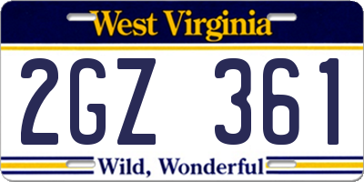 WV license plate 2GZ361
