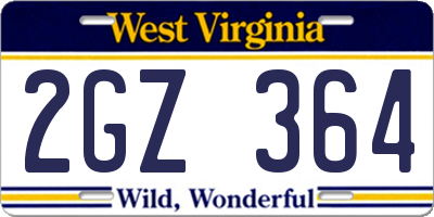 WV license plate 2GZ364