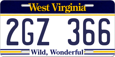 WV license plate 2GZ366