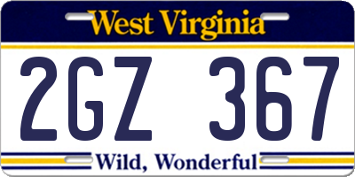 WV license plate 2GZ367