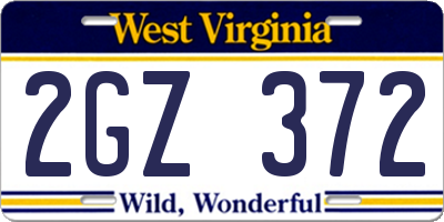 WV license plate 2GZ372